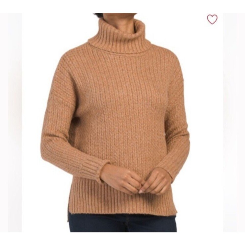 Cupcakes and Cashmere Women’s Chunky Knit Turtleneck Sweater Size S Tan Brown